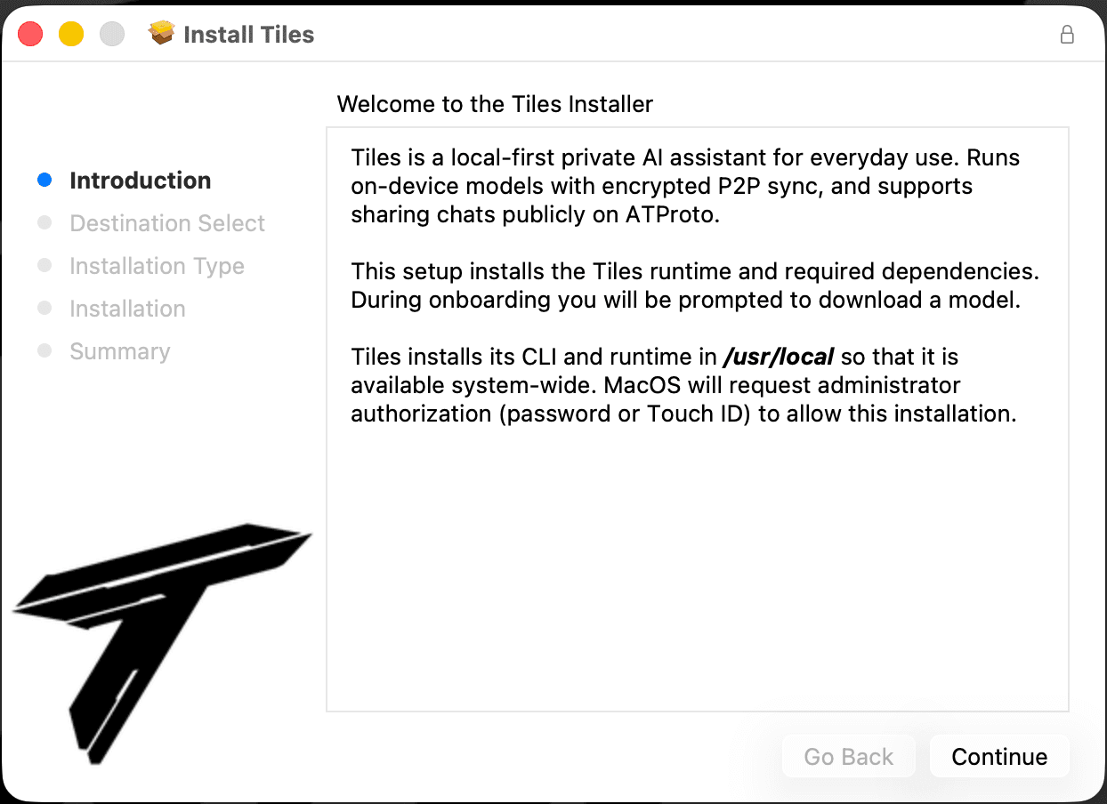 Tiles installer setup window