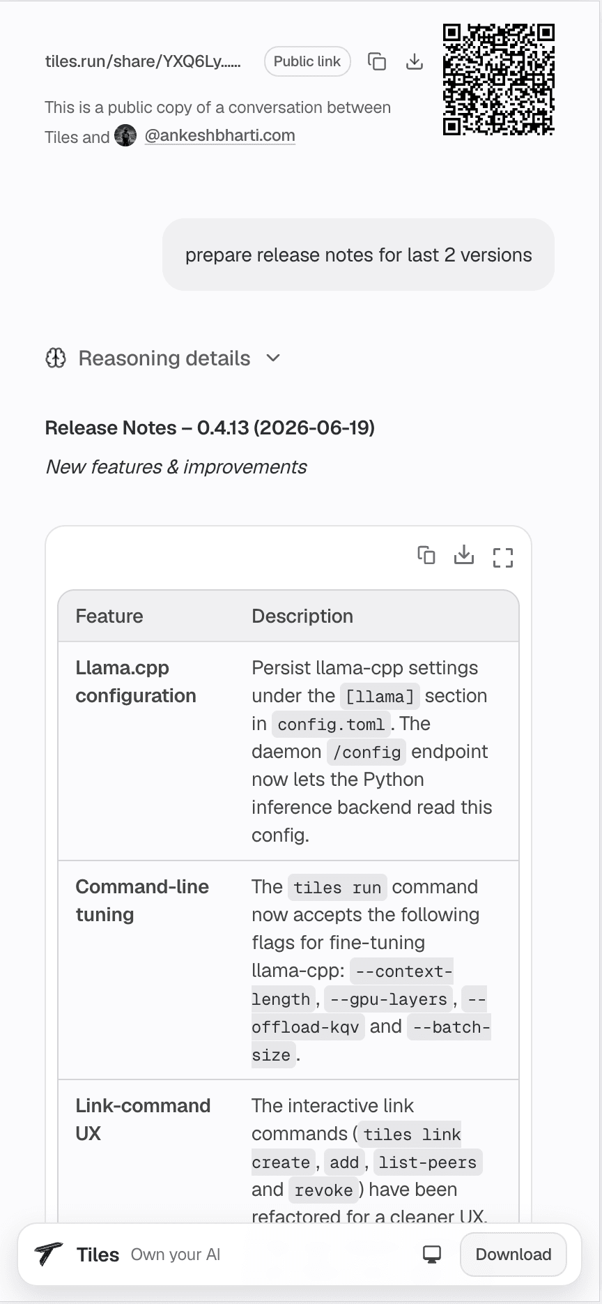 Shared chat link screen in light theme on mobile